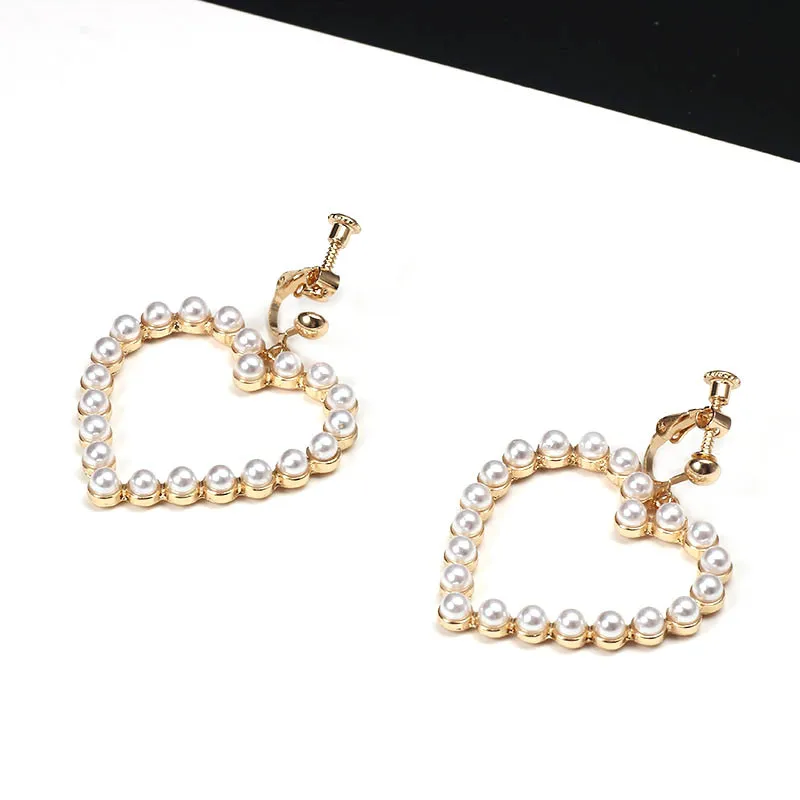 

Pearl Heart Hoop Dangle Earrings Clip On Imitaion Pearl Love Heart Shaped Loop Drop Clip On Earring No Pierced For Women Jewelry