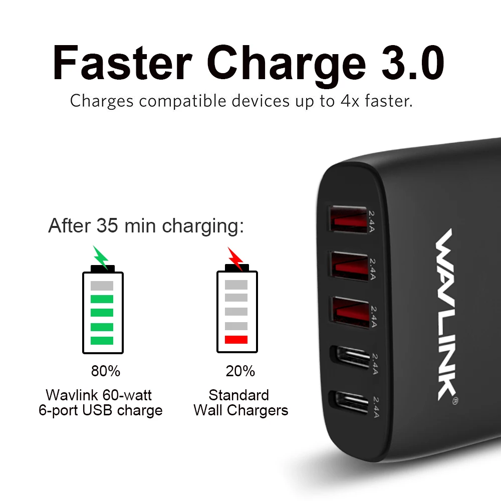 Дорожное зарядное устройство с 5 USB-портами 45 Вт/9 А высокоскоростное настенное USB 3