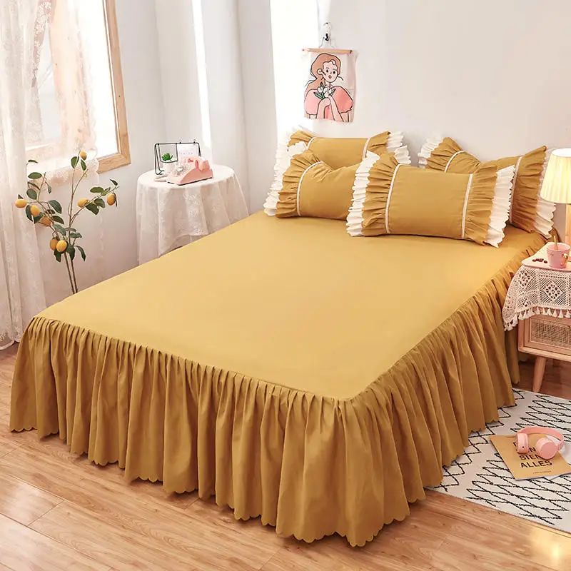 Bonenjoy-sábana con volantes para cama, faldas de cama de Color amarillo, teñidas, lisas, decoración, 1 unidad, 120/150/180/200