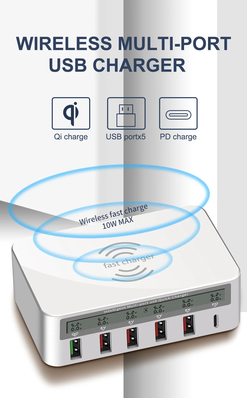 IHaitun 100 Вт беспроводной PD type C QC3.0 USB зарядное устройство светодиодный дисплей Быстрая док-станция для путешествий Быстрая зарядка 3,0 QC 4,0 для iPhone 11 Pro