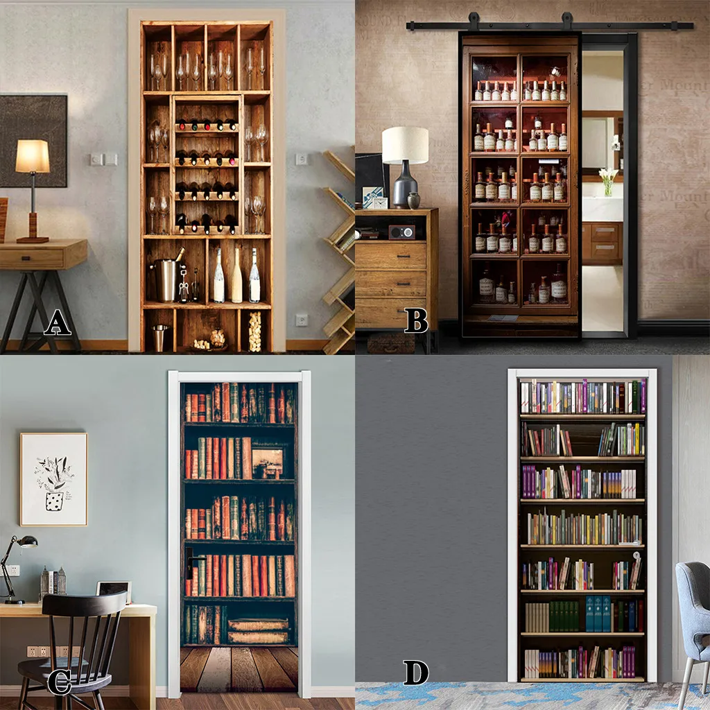 ПВХ наклейки на дверь винтажная деревянная книжная полка барная стойка