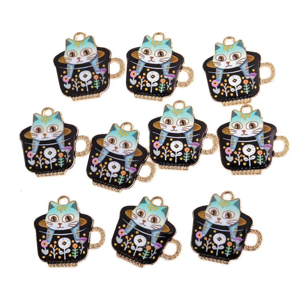 

Sansango 10pcs Light Bulb Cat Cup Enamel Charms Jewelry Earring Bracelets DIY Pendant Jewelry Making Golden Base