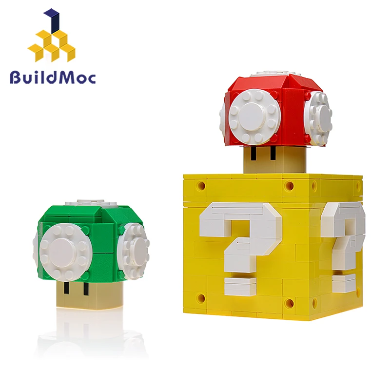

BuildMOC 15826 Anime Power Up Mushrooms and Question Box Building Blocks DIY Bricks Toys Kids Child