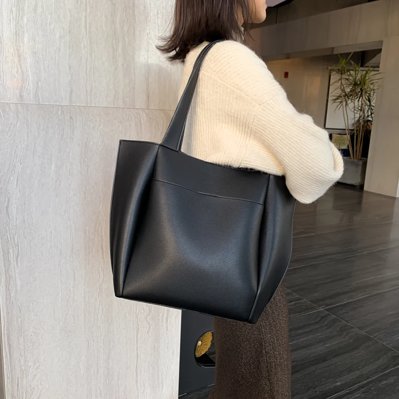 

Women Large Capacity Top-handle Bags High Quality Solid Color Leather Shoulder Shopper Bags for Women 2021 Designer Sac A Main