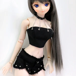 Одежда для куклы BJD сексуальный черный комплект короткий топ с открытыми плечами + шорты с шипами современный для 13 14 DDL MDD MSD пользовательские аксессуары для кукол