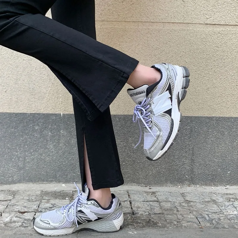 

Design Sense High Waist Slit Slimming Stretch Trousers for Women 2021 New Small Bell-Bottoms Wide-Leg Denim Pants