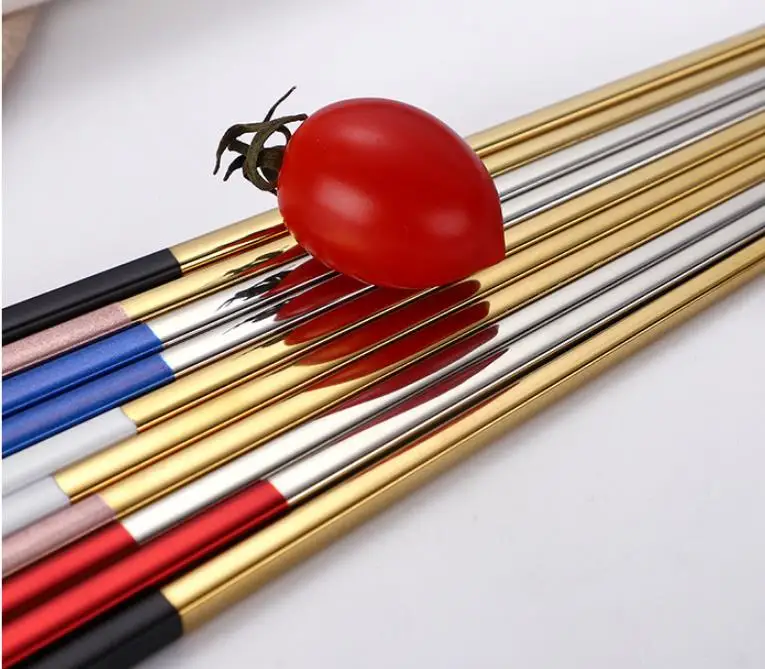 

Dhl 304 Stainless Steel Chopsticks Gold Black Silver Square Chopsticks Bar Restaurant Kitchen Supplies Christmas Party Wholesale