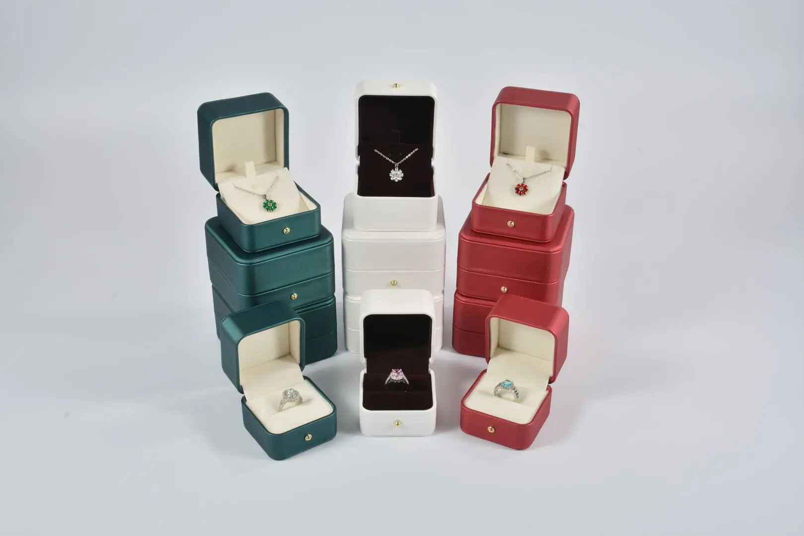 PU Leather Round Corner Jewelry Box Earrings Creative Portable Accessories Storage Box Ring Small Jewelry Box
