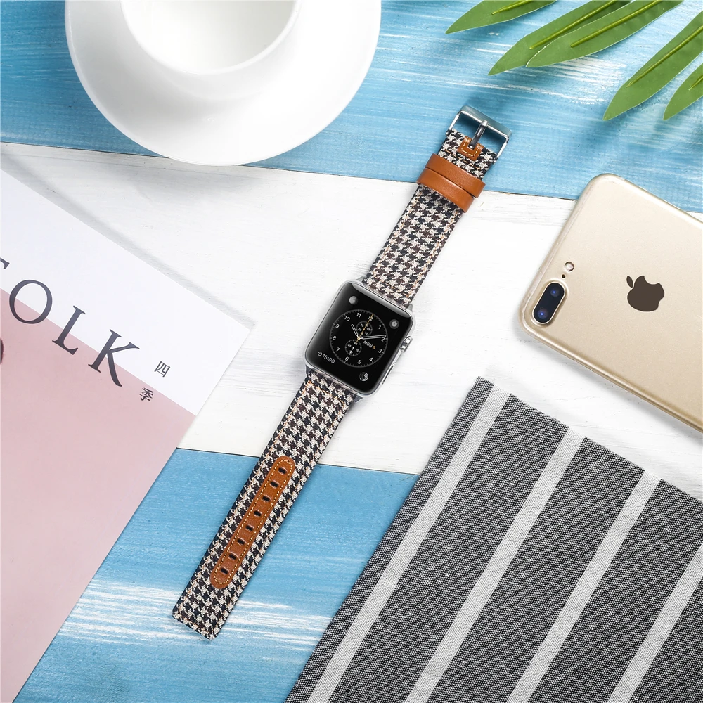 Холщовый ремешок для часов для Apple Watch 38 мм 42 мм 40 мм 44 мм нейлоновый кожаный ремешок для часов браслет для iWatch Series 5/4/3/2/1