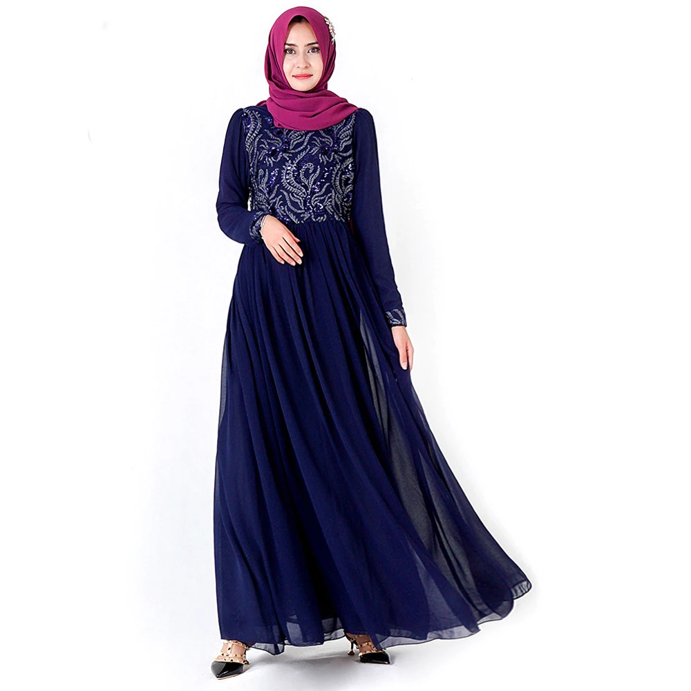 Женское длинное платье Y023, абайя, скромный халат, мусульманский Рамадан с блестками и 3D вышивкой, мусульманская шифоновая одежда, кружевной ...