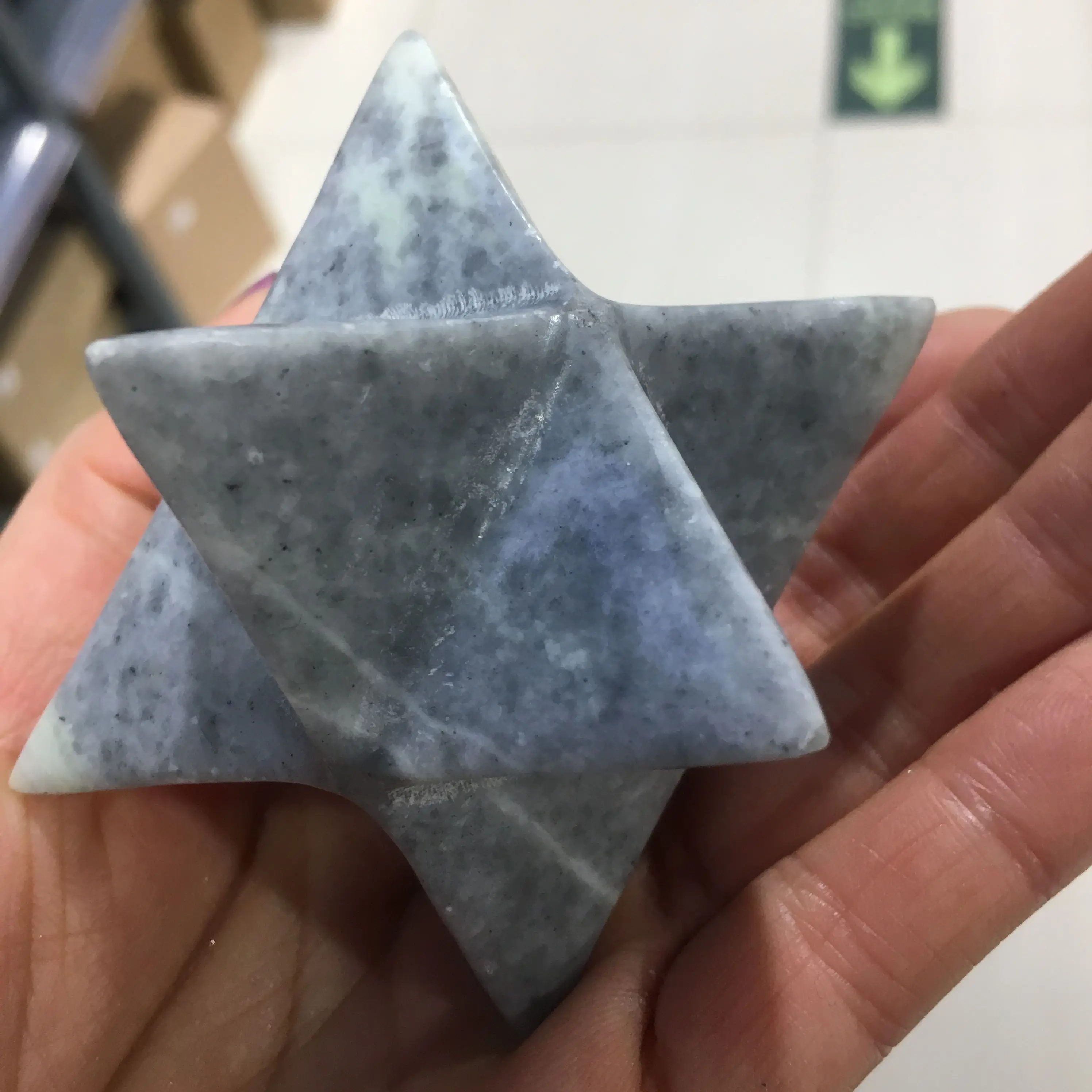 

5cm Natural assorted stone fashion Melkaba Hexagram carved pendants No hole