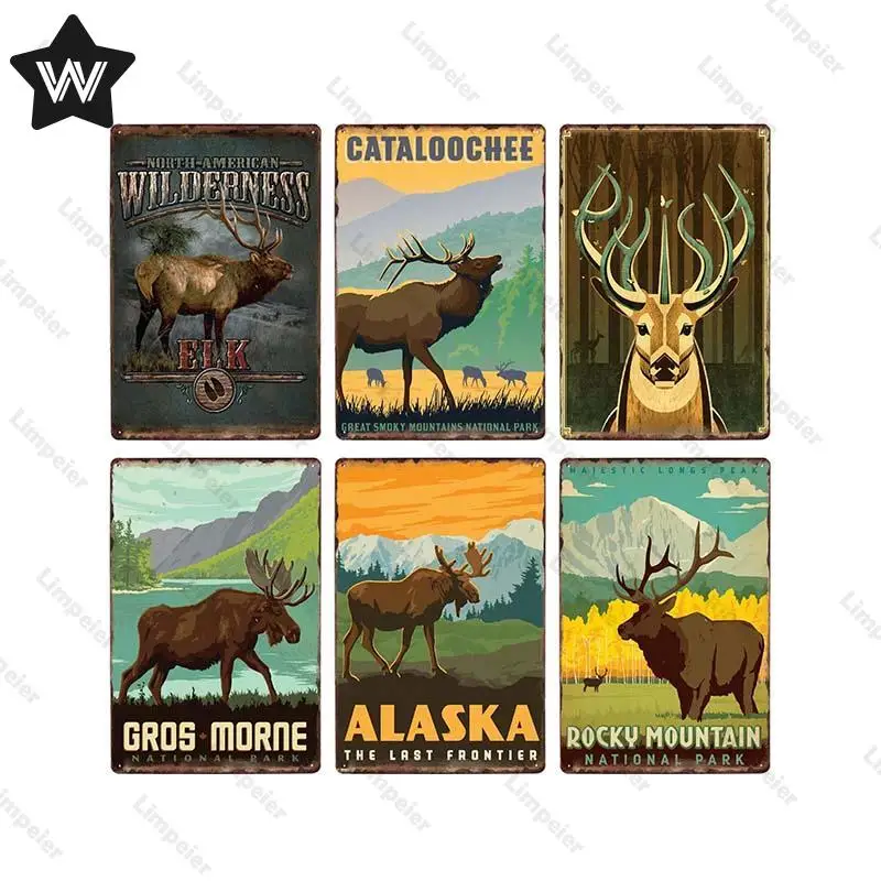 Металлический постер в виде оленя Оловянная табличка с оленем винтажные