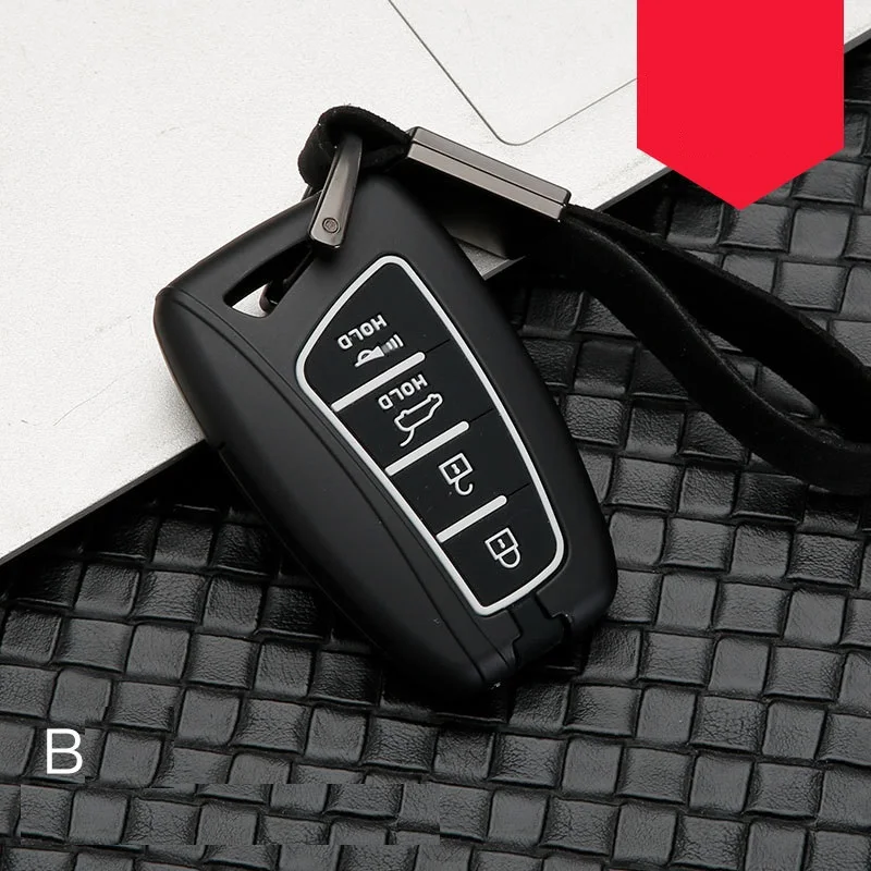 B black white Углеродное волокно сплав+ силиконовый Автомобильный Брелок дистанционного управления с ключом Оболочка Чехол для hyundai Santa Fe Grand ix45 Сентениал ГЕНЕЗИС - Название цвета: B black white