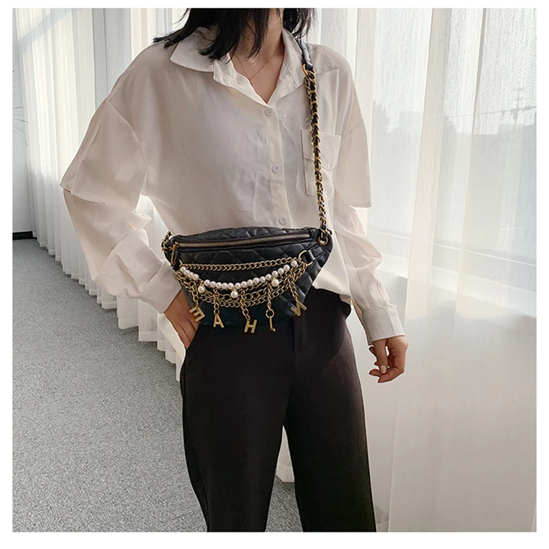 Mihaivina Женская поясная сумка с жемчугом женская кожаная удобная цепочкой