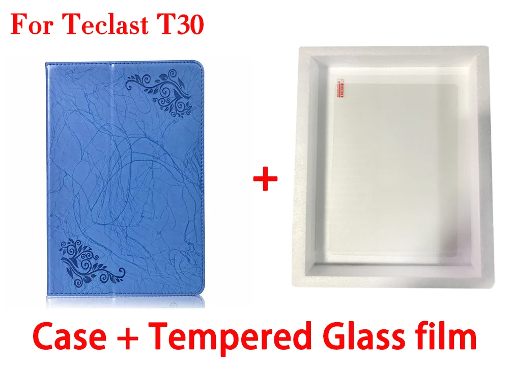 blue-Tempered film Чехол с принтом для Teclast T30 10," планшетный ПК Стенд защитный чехол из искусственной кожи для Teclast M30+ стилус - Цвет: blue-Tempered film