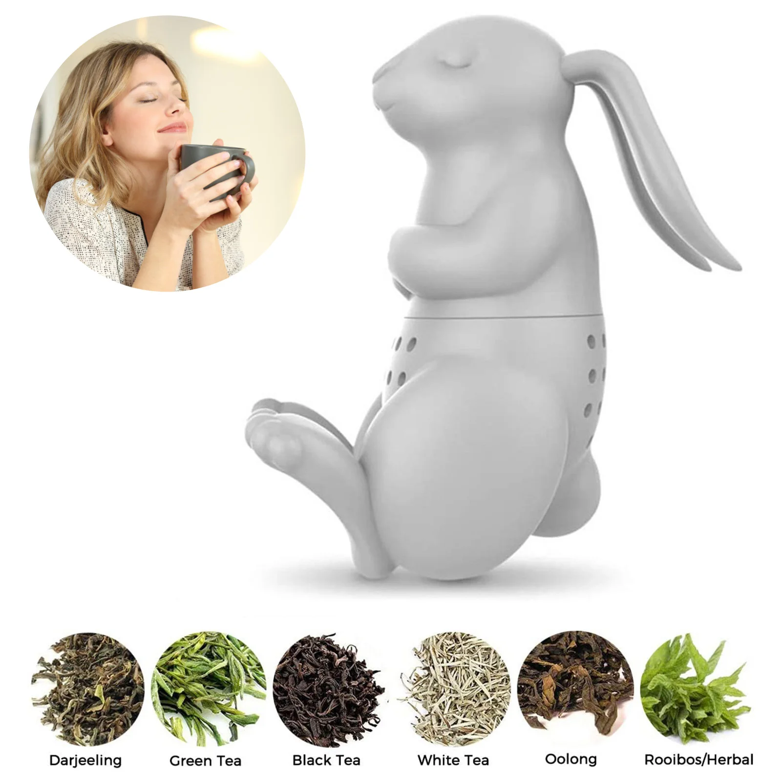 Silicone Tea Strainer Interesting Life Partner Cute Rabbit Teapot Filter Strainer Silicone Tea Maker Bunny Tea Infuser Feasible images - 6