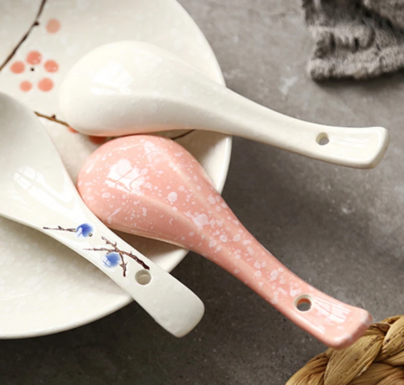 Японская керамическая ложка ручная роспись фарфоровая суповая кухонная посуда