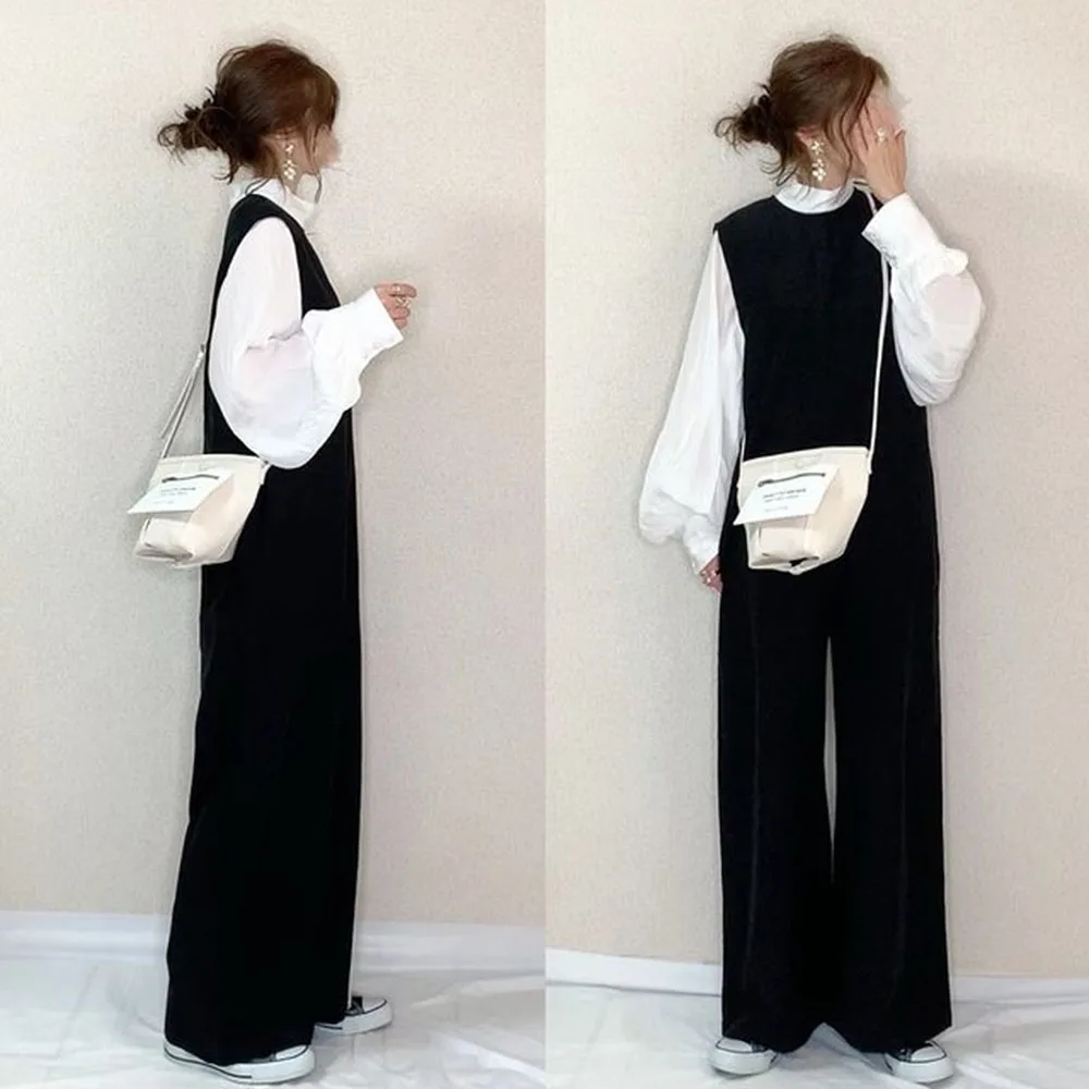 

2021 Spring New Jumpsuit Women Trousers Casual Plain Ladies Fashion Mid Waist Skinny All-in-One Loose Wide Leg One Piece Pants