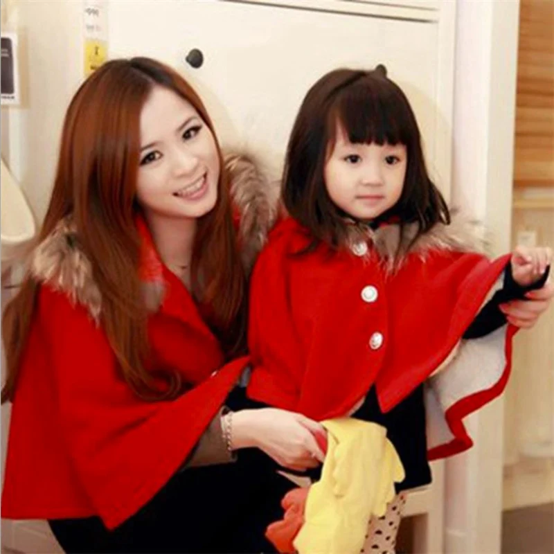 ‘roupas com Capuz Gola de Pele Capa de lã Outerwear para Crianças Criança Crianças Meninas Roupas Coreano Quente Xale Cabolsas