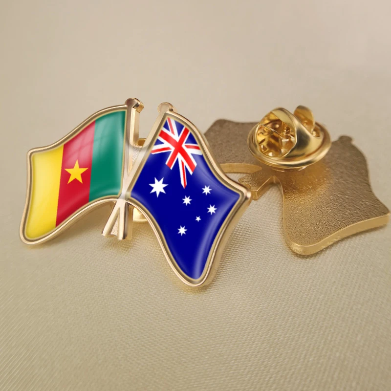 

Cameroon and Australia Crossed/Double/Friendship Flags Brooch Badges Lapel Pins