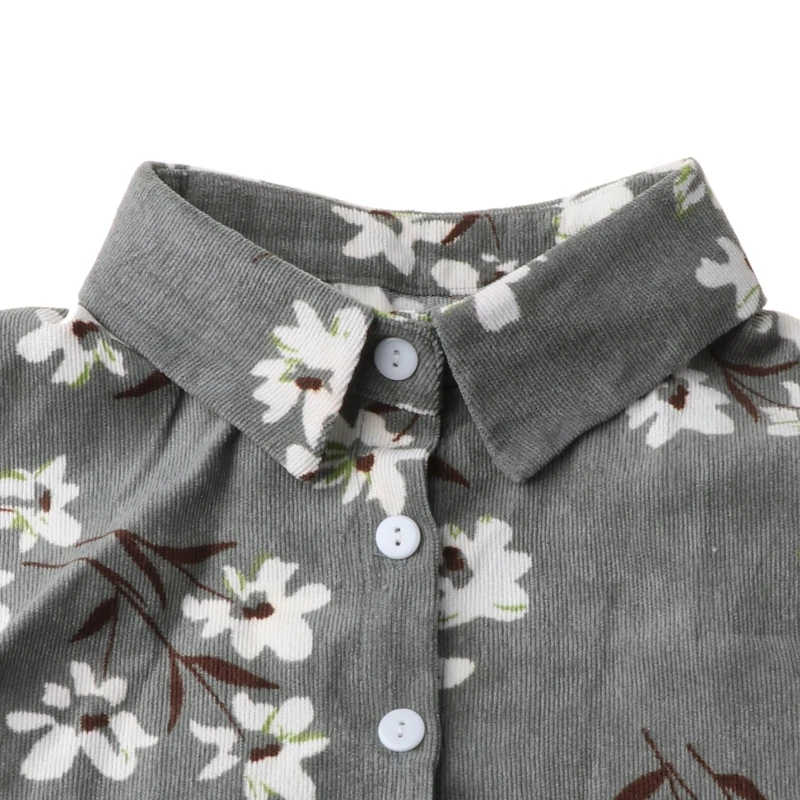 

Women Blouse Sweatshirt Vest Lapel Fake False Collar Detachable Vertical Striped Floral Printed Corduroy Half Shirt Tie Button