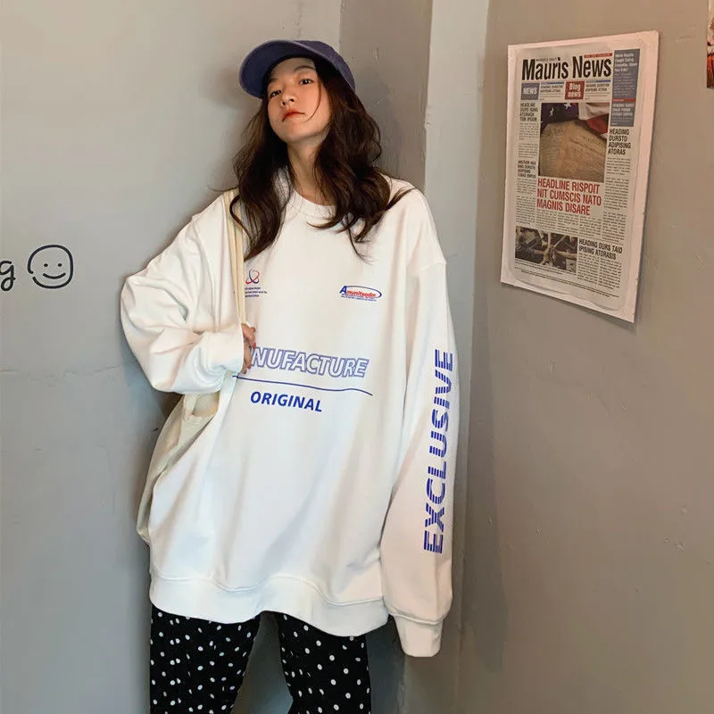 

Autumn White Streetwear Fashion Party Letter Tops Girls Loose BF Womens Tops Gray Funny Casual High Street Fashion Sweatshirts