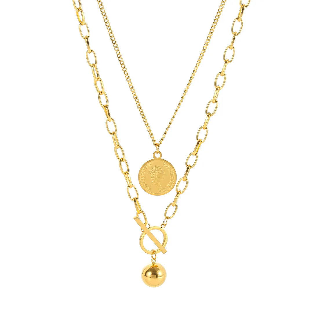 

Multi-layer Titanium Stainless Pendant Round Portrait Chain Necklace For Women Copper Choker Necklace Summer Jewelry Gift 2021