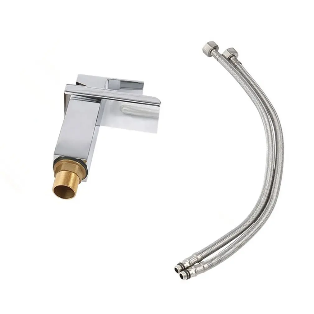 

Смеситель для раковины, латунный кран с квадратной отделкой, хромированный, Современный дизайнерский водопад