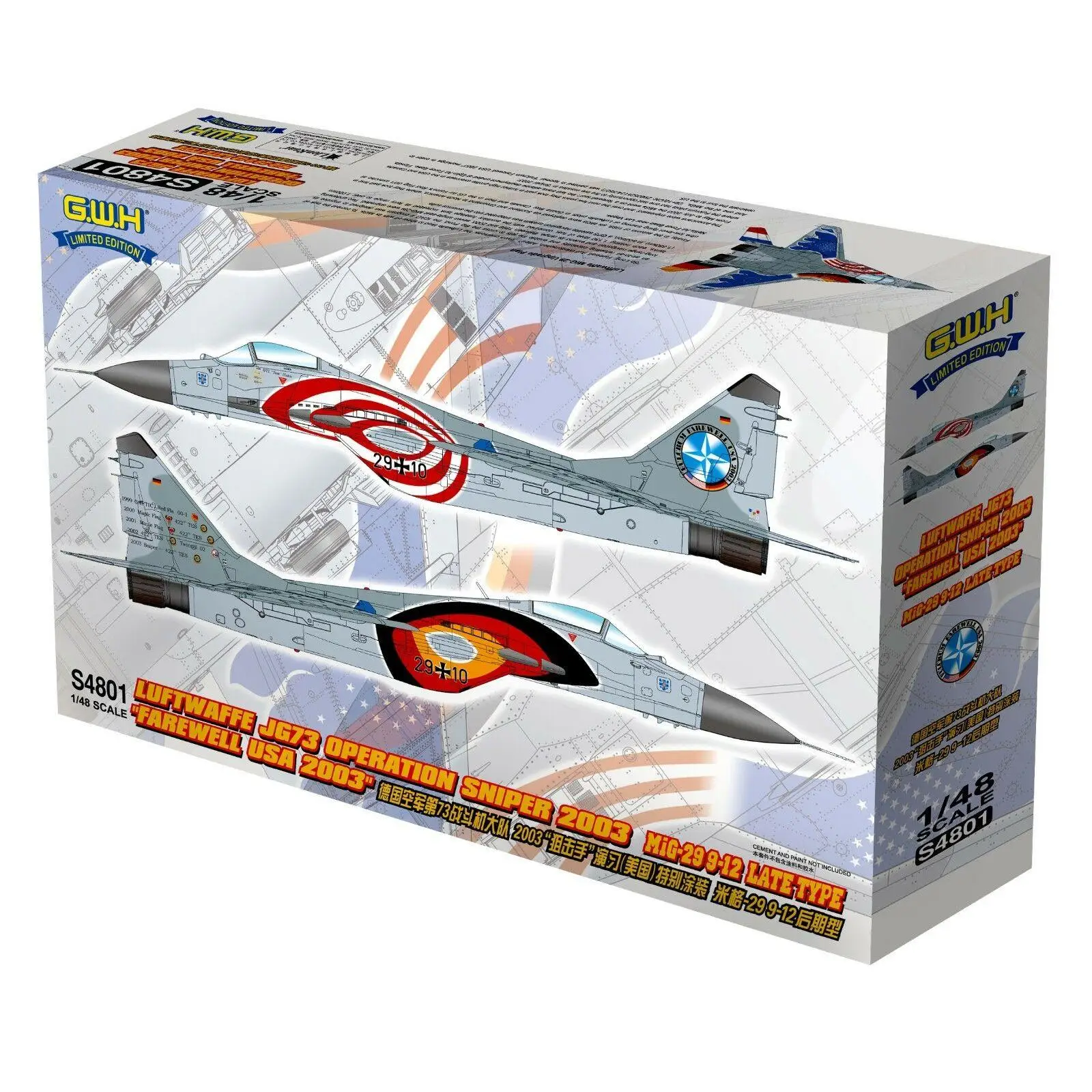 

Набор моделей для снайпера Great Wall S4801 1/48 Mig-29 9-12 Late Type Luftwaffe JG73