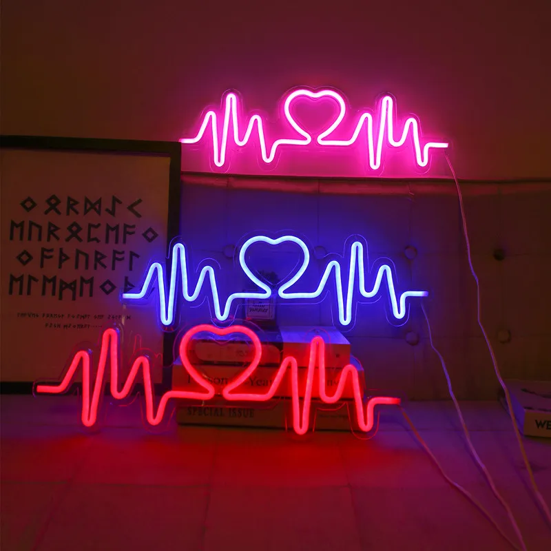 LED Electrocardiogram Heart Neon Sign Fairy Lights Room Decor For Bedroom Wall Hanging Garland USB Power Xmas Party Decoration