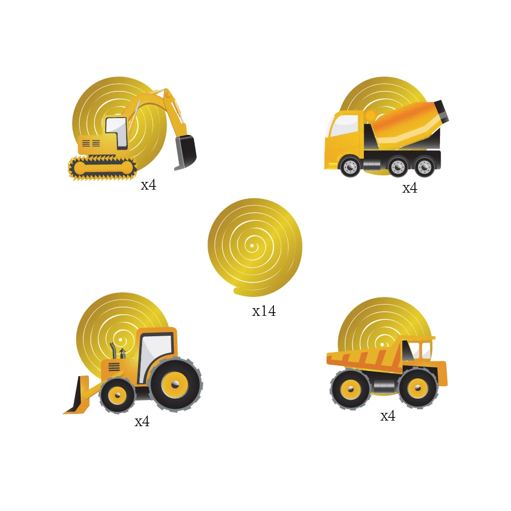 

30pcs Cartoon Car Excavator Foil Spirals Party Decoration Children's Birthday Party Favors Baby Shower Kids Party Hanging Swirls
