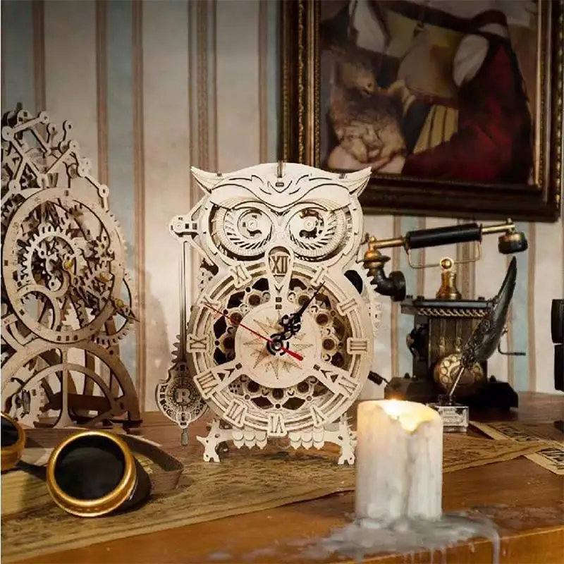 

Деревянный 3D-пазл Robotime ROKR для взрослых, Часы Сова ручной сборки, комплект для соединения передач, развивающая игрушка, подарок на день рожде...