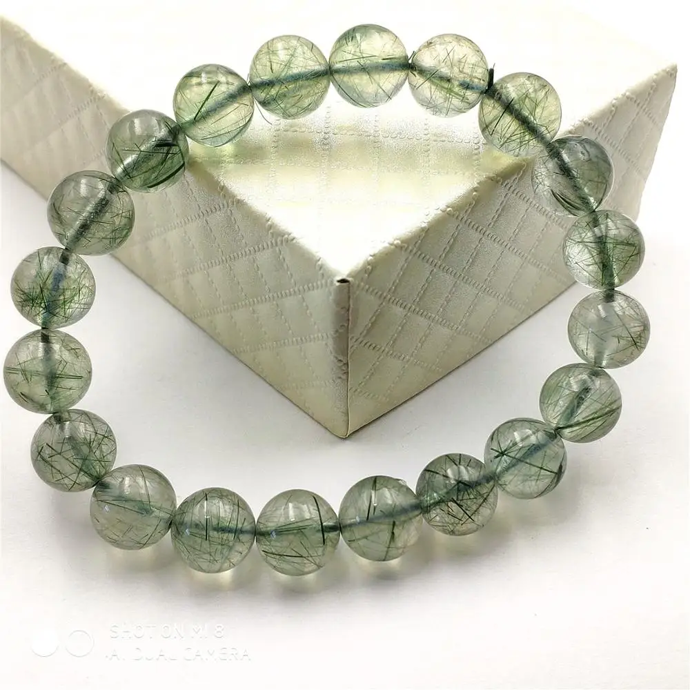 10 мм натуральный камень зеленый волос Rutilated Кварц Crsytal браслет для женщин мужчин