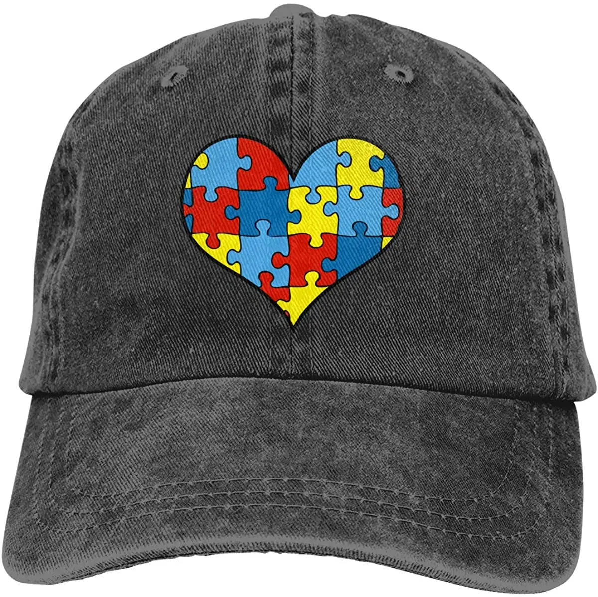 

Women's Autism Awareness Heart Baseball Cap Vintage Cotton Washed Distressed Adjustable Dad Hat Black