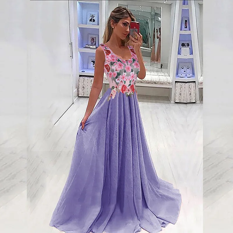 

Women's high waisted suspender dress, Princess Dress Printed Dress