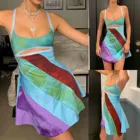 Сексуальное женское платье с цветным принтом, с открытой спиной и вырезом на шее