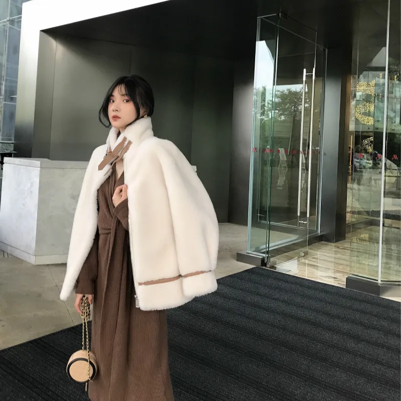 Женское зимнее пальто из овчины натурального меха Женская Корейская куртка 100%