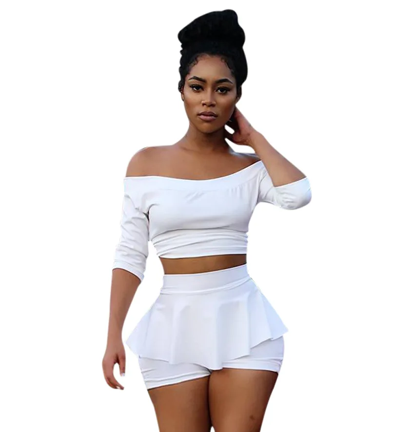 

Causal Women Skirt Suit Slash Neck Shirt + Mini Pleated Dress Solid Color Streetwear Summer Clothes For Women Outfit