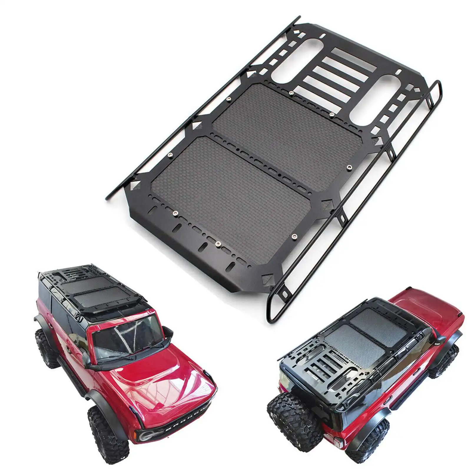 Metal Roll Cage 1:10 Roof Luggage Tray Rack for 2021 Ford Bronco TRX-4  black