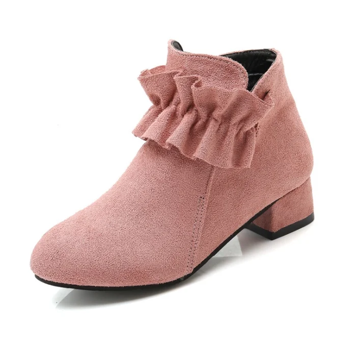 Новинка Детские замшевые ботинки принцессы на высоком каблуке Теплые тонкие