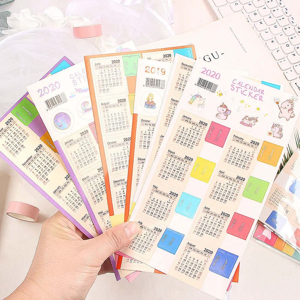 2 шт./упак. милый 2020 год календарные наклейки Тетрадь планировщик декоративные