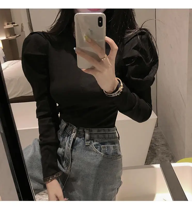 Женский винтажный топ с длинными рукавами-фонариками блузка в Корейском стиле