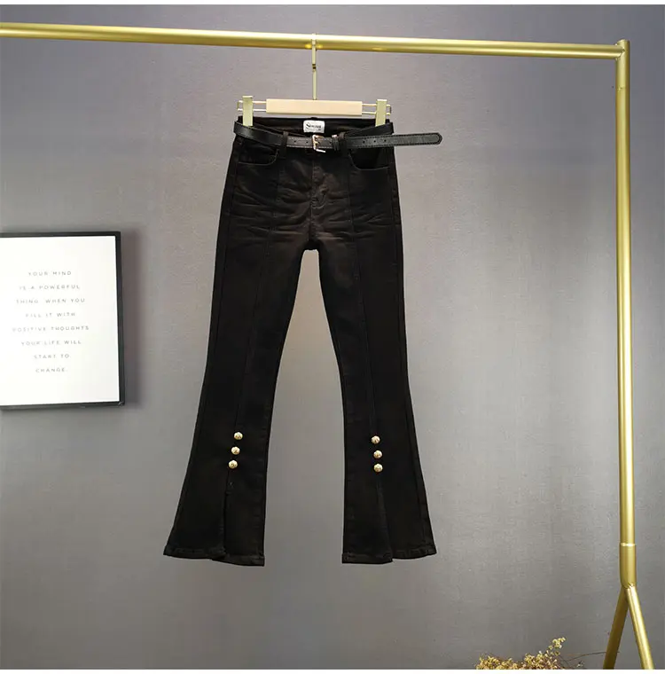 

Black Thin Fleece Lining Jeans Women's Slim Fit Flared Pants for Autumn Winter Jean 2020 High-waisted Woman Skinny Denim Pants