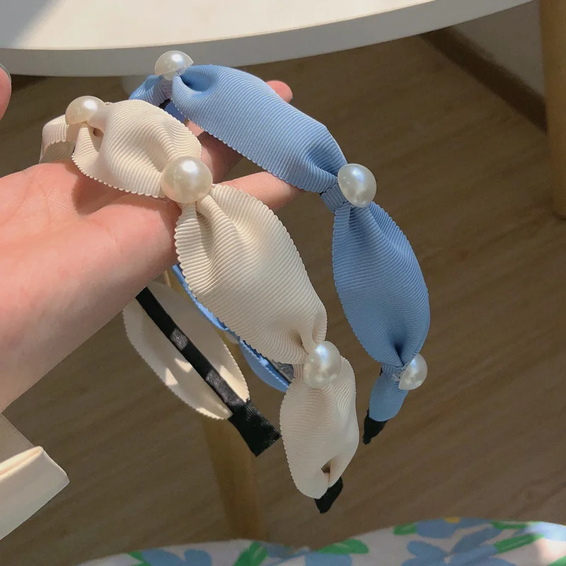 

New Fashion Girls Headband Pearls Inlay Solid Hair Band Women High Quality Turban Autumn Headwear Hair Accessories Wholesale