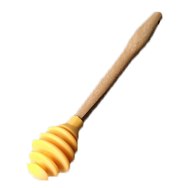 

Silicone Honey Dipper Stick Honey Spoon Bar Stir Mixing Spoon for Honey Container Dispensing Stirring Rod Dipper + Wooden Handle