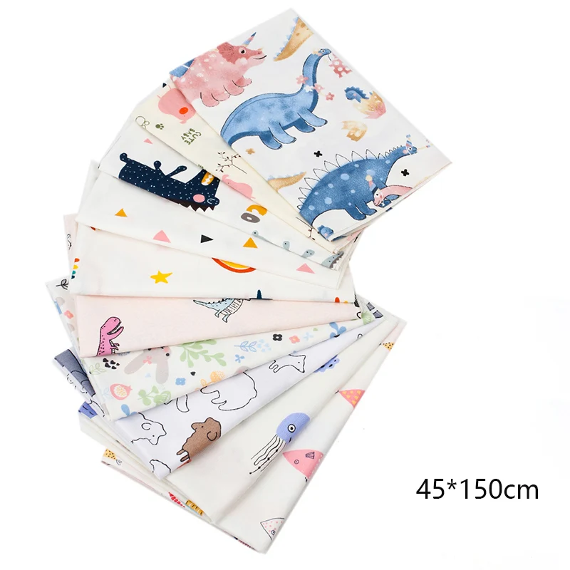 

Sewing Cotton Fabric 100% Cartoon Elephant Dinosaur Printed Fabric DIY Pillows Bags Crafts Supplies By The Yard 45*150cm/pc