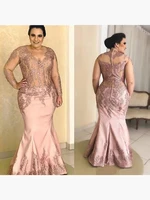 new women satin long monther of the bride dress lace appliques v neck mermaid wedding guest gowns full sleeve groom moms wear
