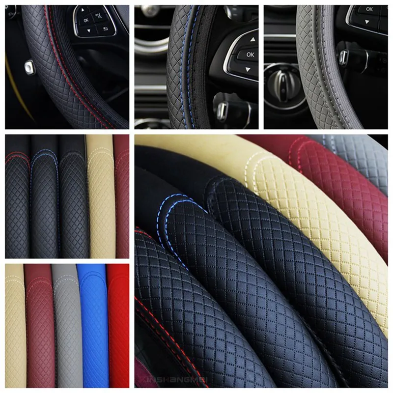 

For Car Steering Wheel Cover Breathable Protector Anti Slip PU Leather Steering Covers Black Suitable 37-38cm Auto Decoration