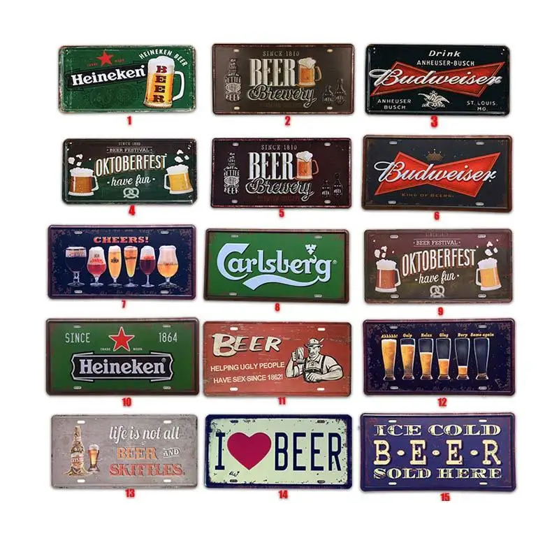 

Beer Signs Vintage Metal Car Plate License Pin Up Tin Sign Decor For Bar Pub Cafe Vintage Crafts Decorative Plaques Wall Signs