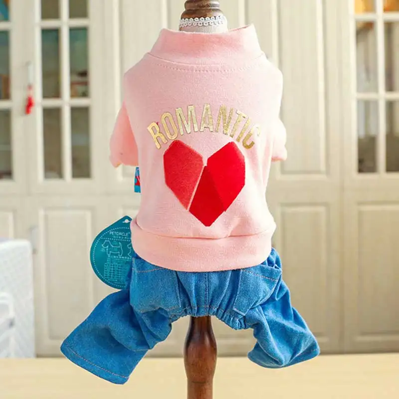 Pink Love Осенний комбинезон для собак, джинсовые комбинезоны в горошек с буквенным принтом для собак, одежда для собак I'M CUTE Dog - Цвет: Pink Love